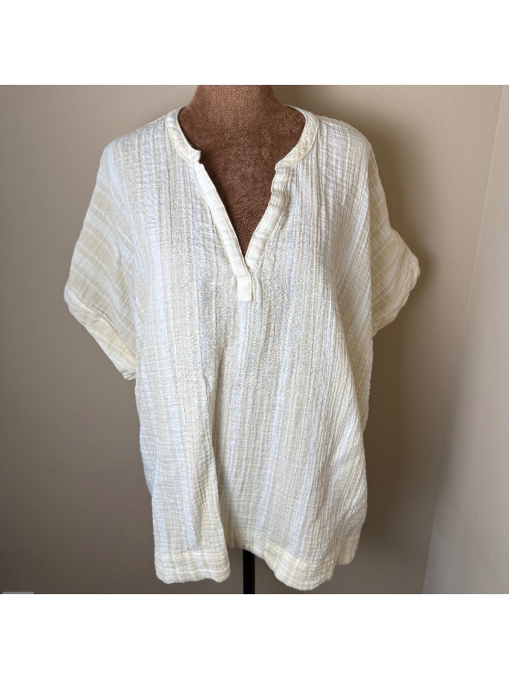 LL Bean Cloud Gauze Split Neck Shirt Womens 2X Plus Cream White Blouse Top